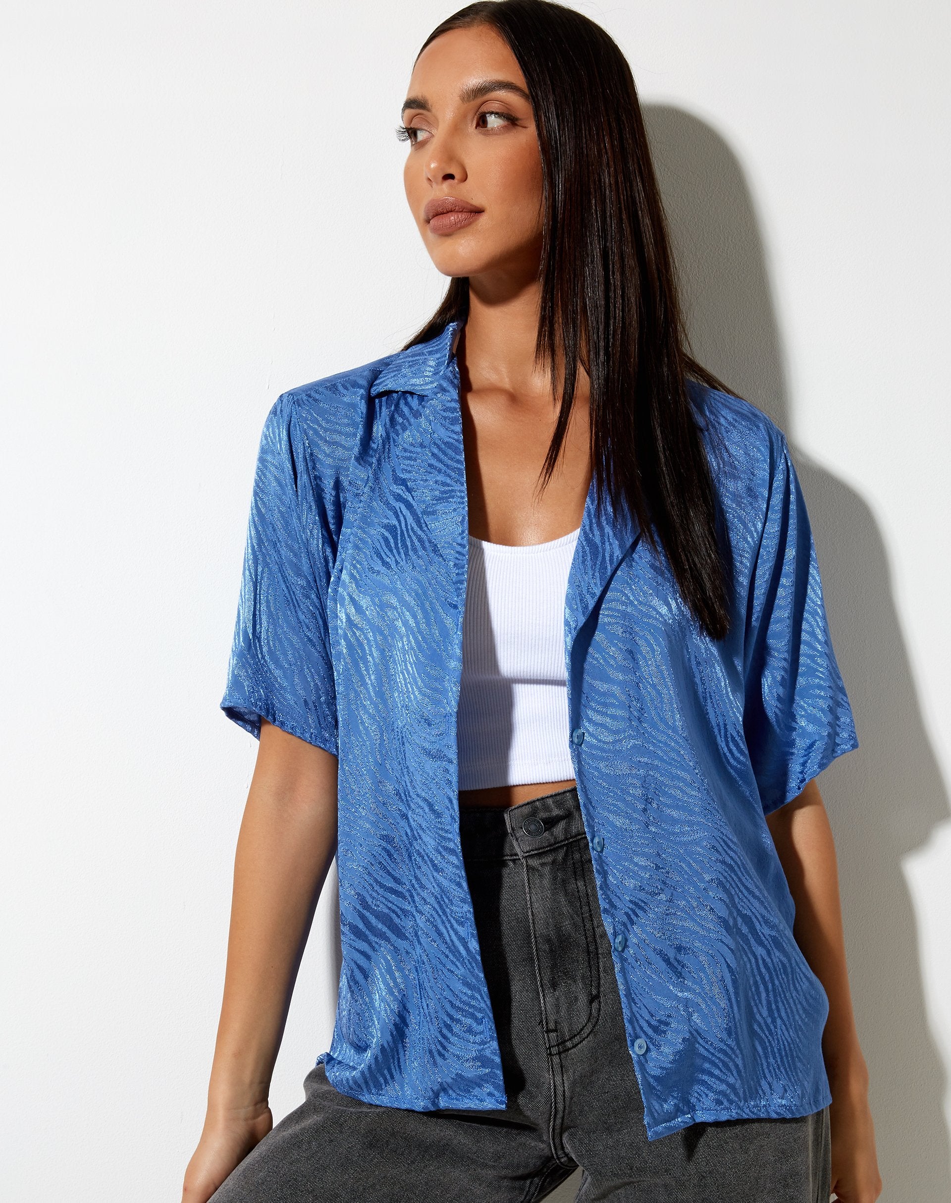 Image de Nikra Chemise en satin Zebra Bleu Bonnet