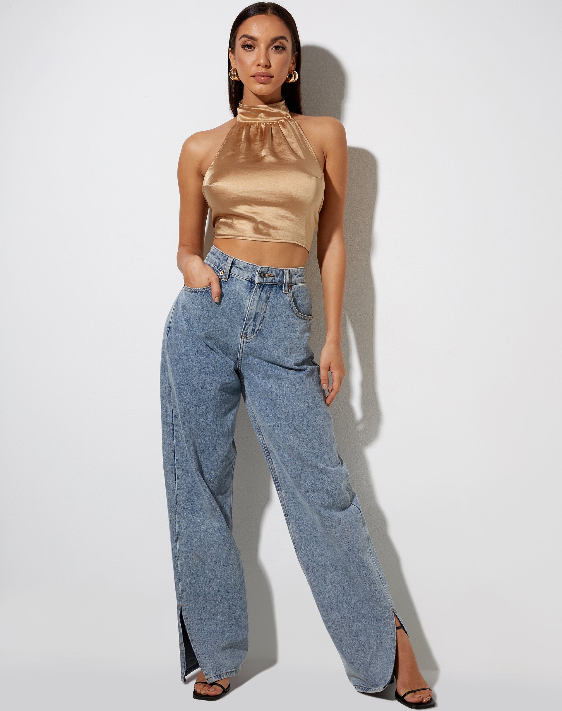 Image du top Noela en satin sable doré