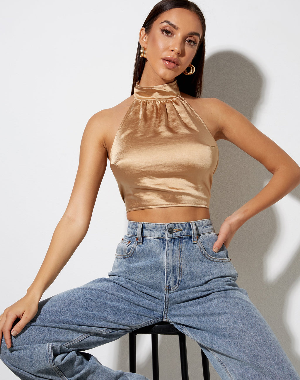 Top Noela en satin sable doré