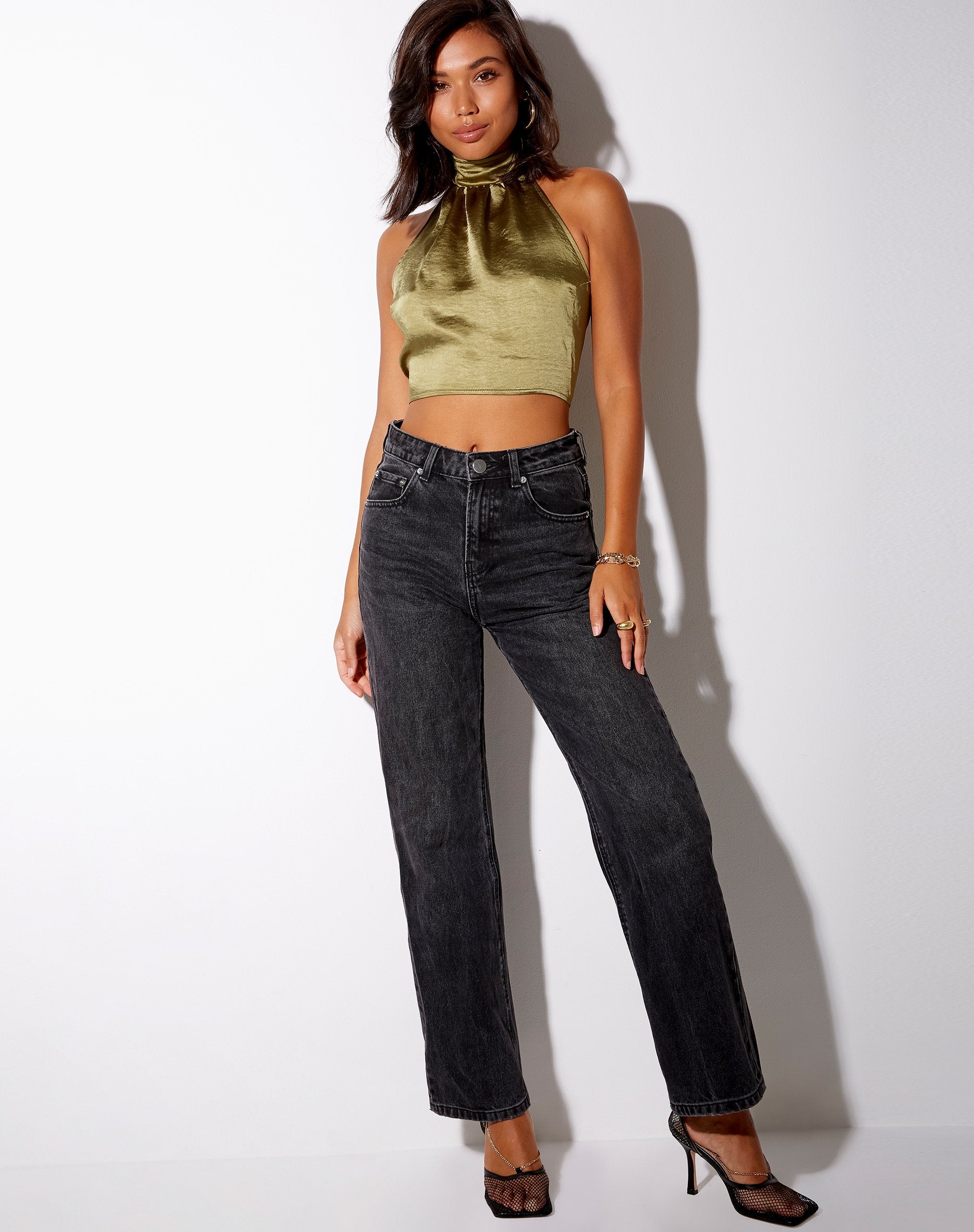 Image de Noela Crop Top in Satin Olive
