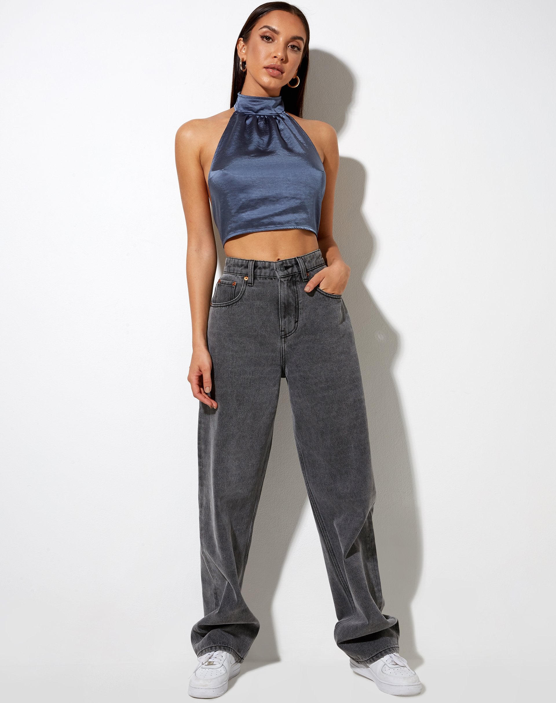 Image de Noela Crop Top in Satin Slate Blue