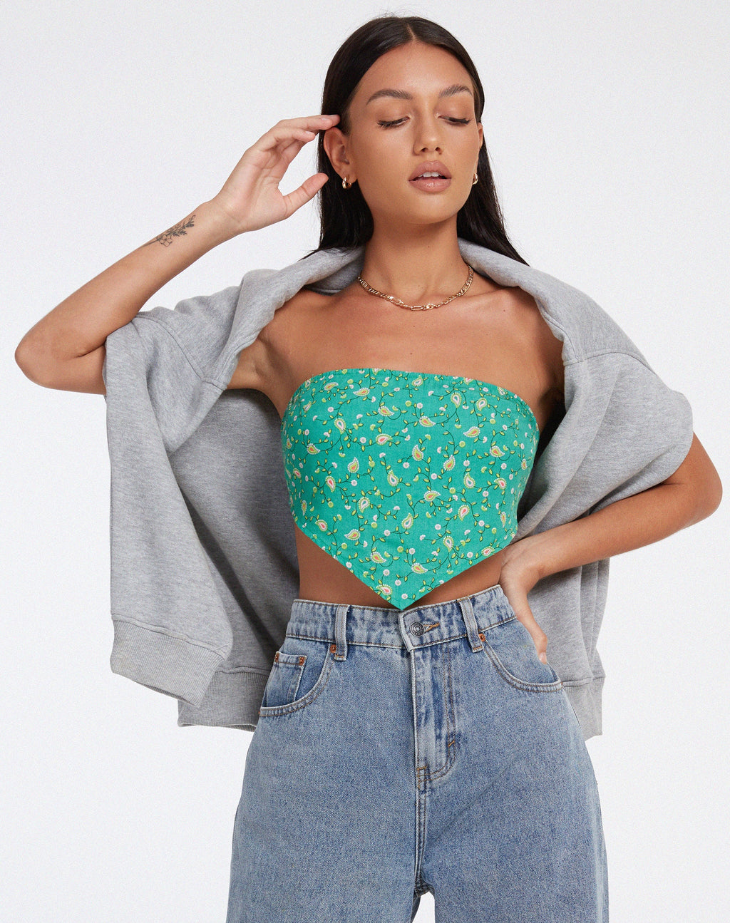 Nolda Crop Top, Paisley Fun Green