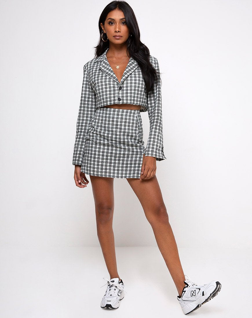 Image of Noly Cropped Blazer in Brandy Check Foam (Blazer court en mousse à carreaux brandebourg)