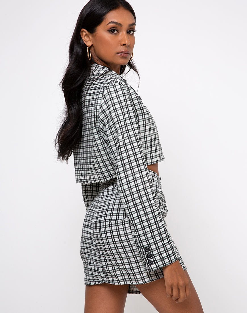 Image of Noly Cropped Blazer in Brandy Check Foam (Blazer court en mousse à carreaux brandebourg)