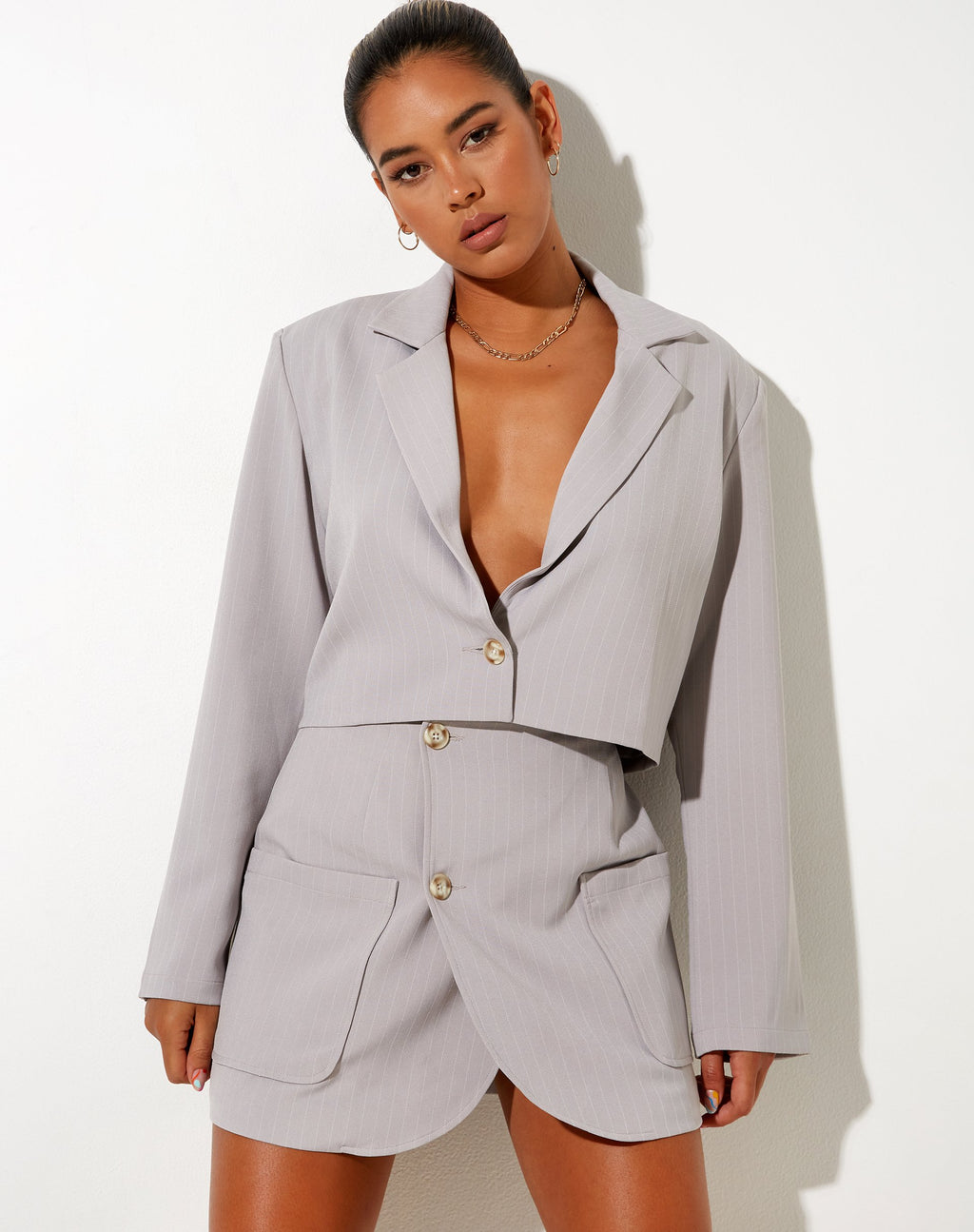 Blazer Nolya à rayures gris argenté