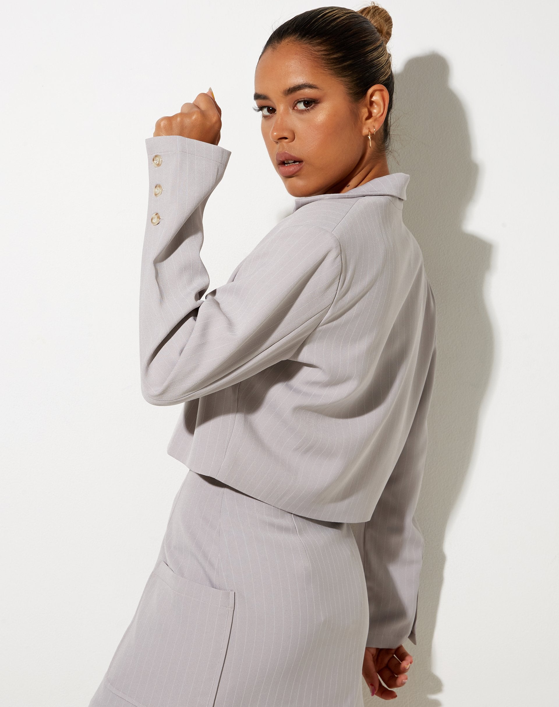 Image de la veste Nolya en pinstripe gris argenté