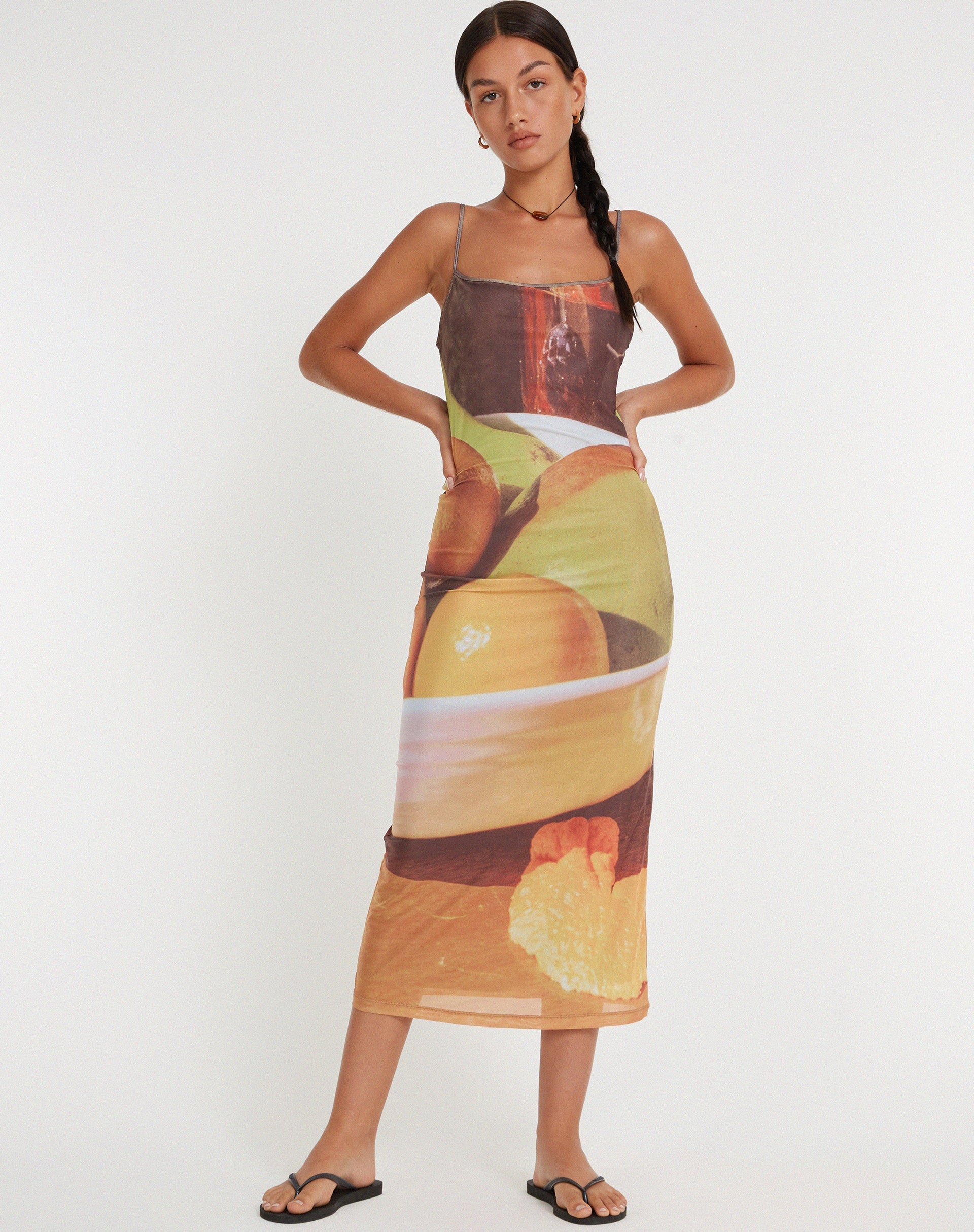 Image de la robe longue Nori en impression de fruits