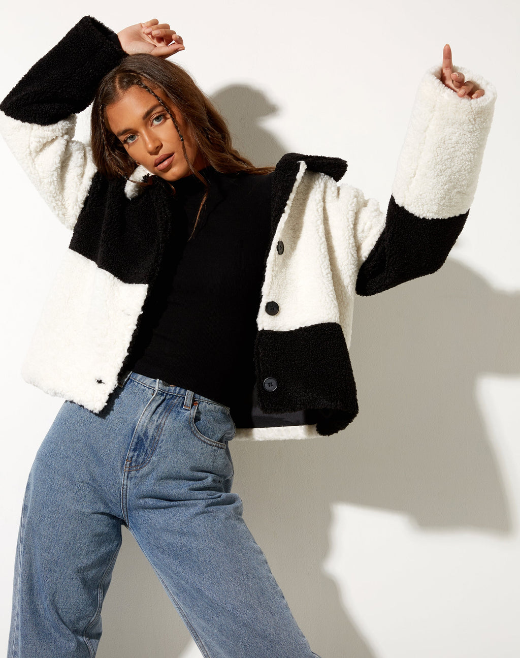 Veste Nuna en panneaux Borg noir et blanc