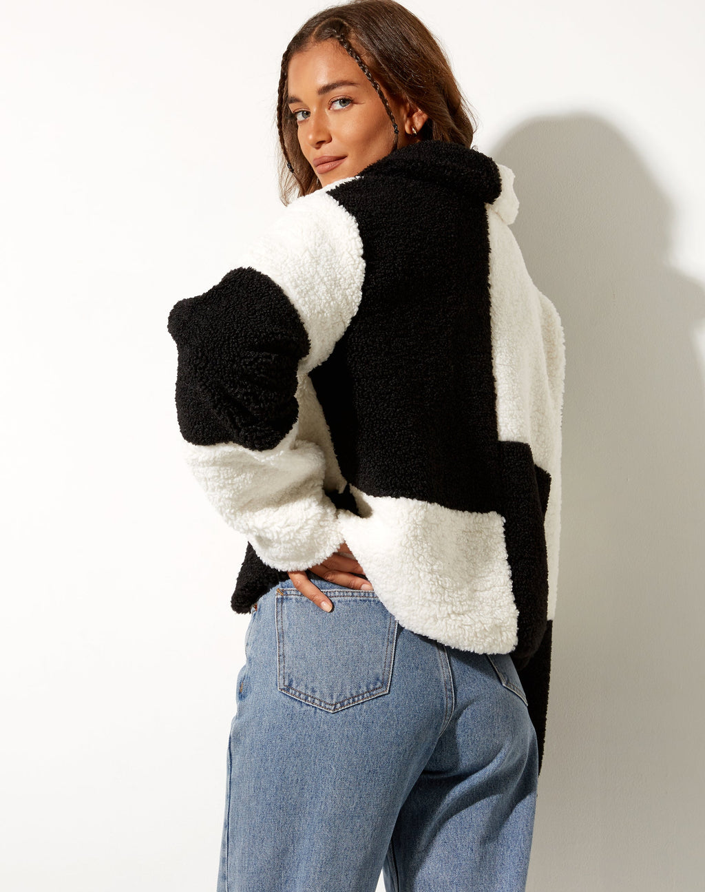 Veste Nuna en panneaux Borg noir et blanc