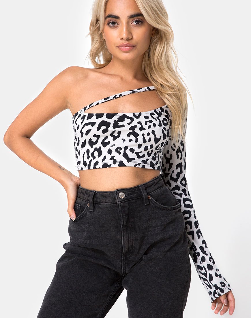 Image de Nure Crop Top in Mono Animal Grey and White