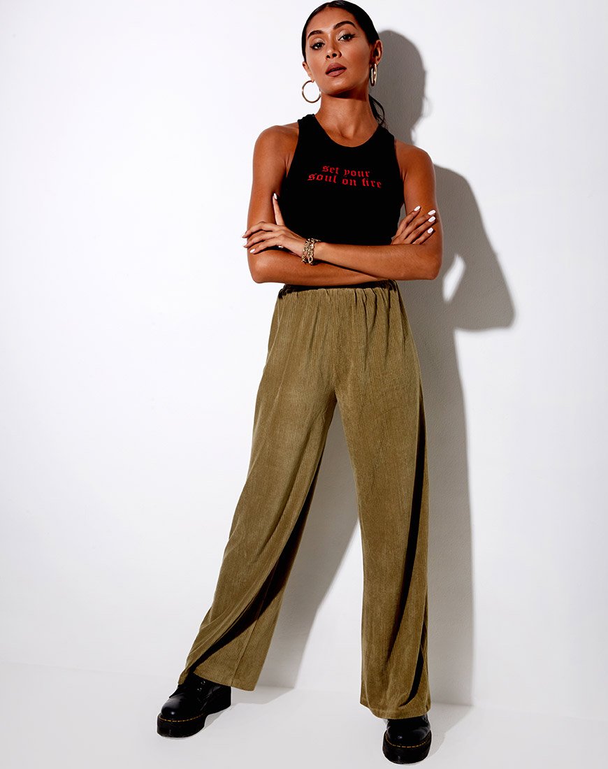 Pantalon Obeli en velours côtelé kaki