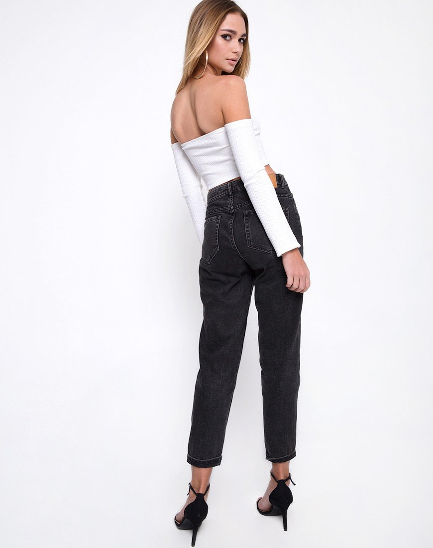 Image of Okie Off The Shoulder Crop Top in Multi Rib Ivory