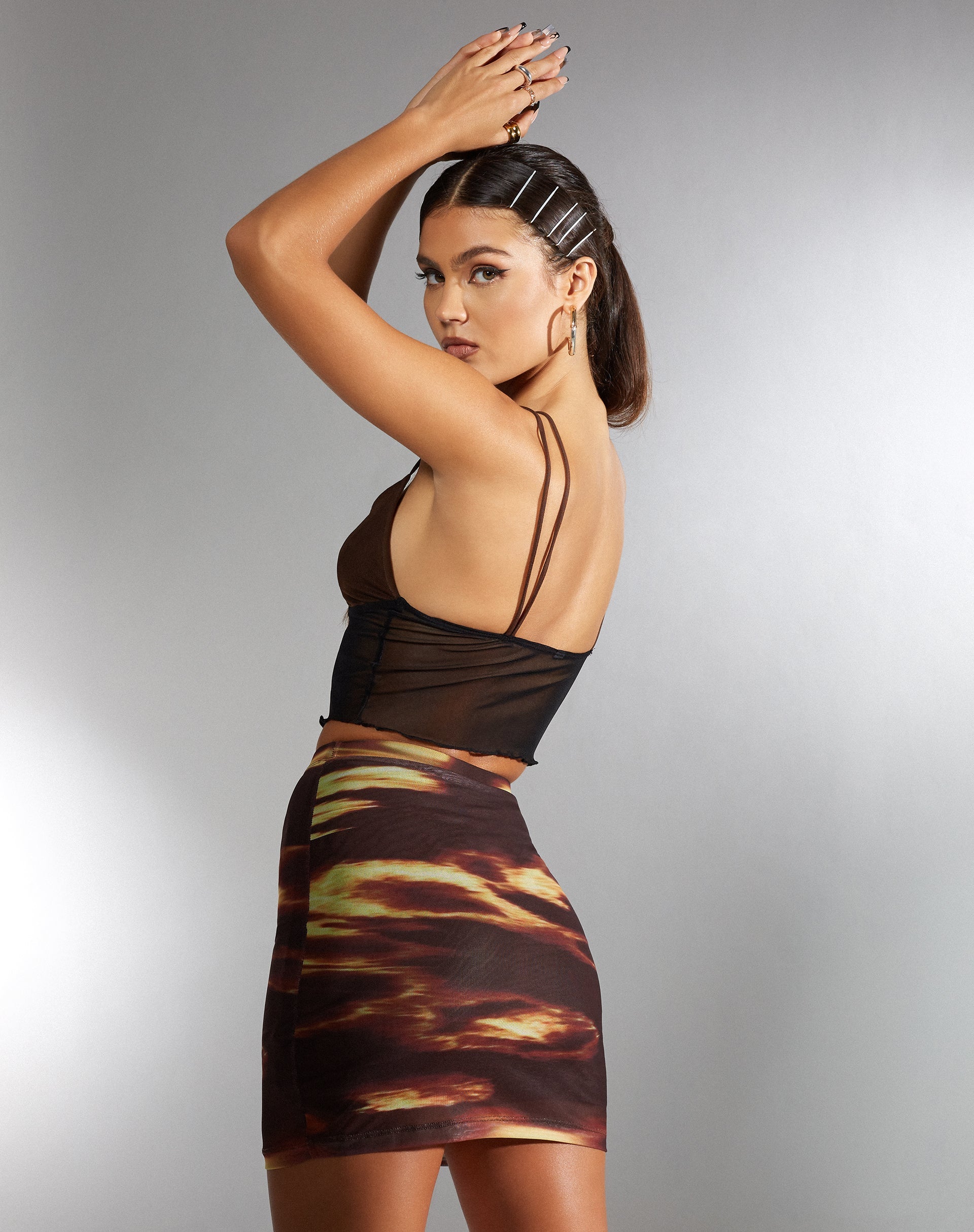 Image de MOTEL X IRIS Olgi Crop Top in Mesh Black and Brown