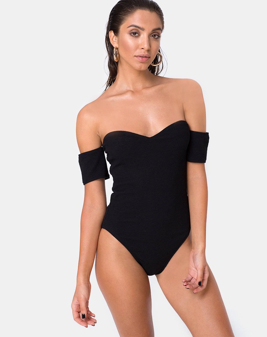 Maillot de bain Ona en côtes froissées noir