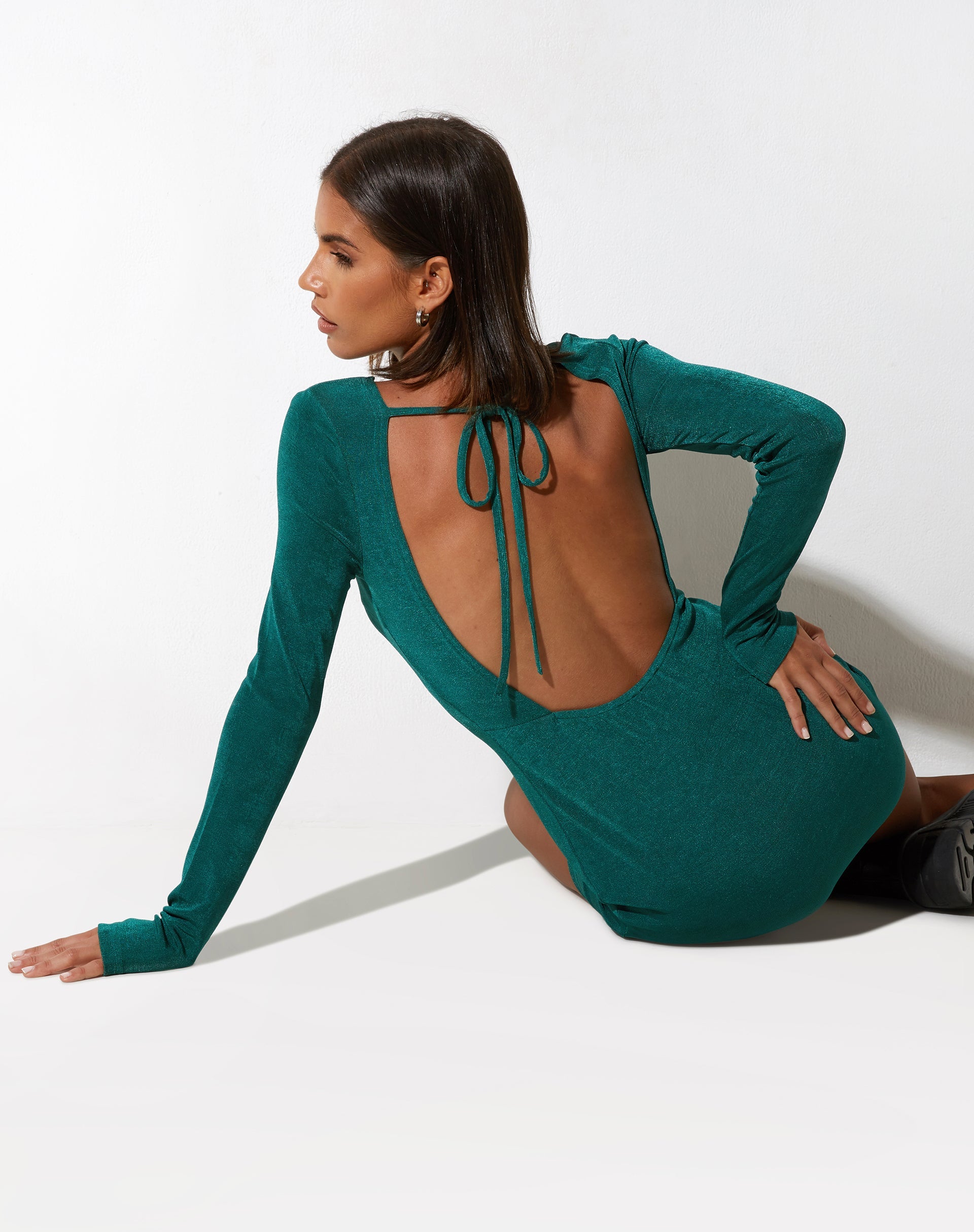 image de Mini robe Onsa en crêpe vert forêt
