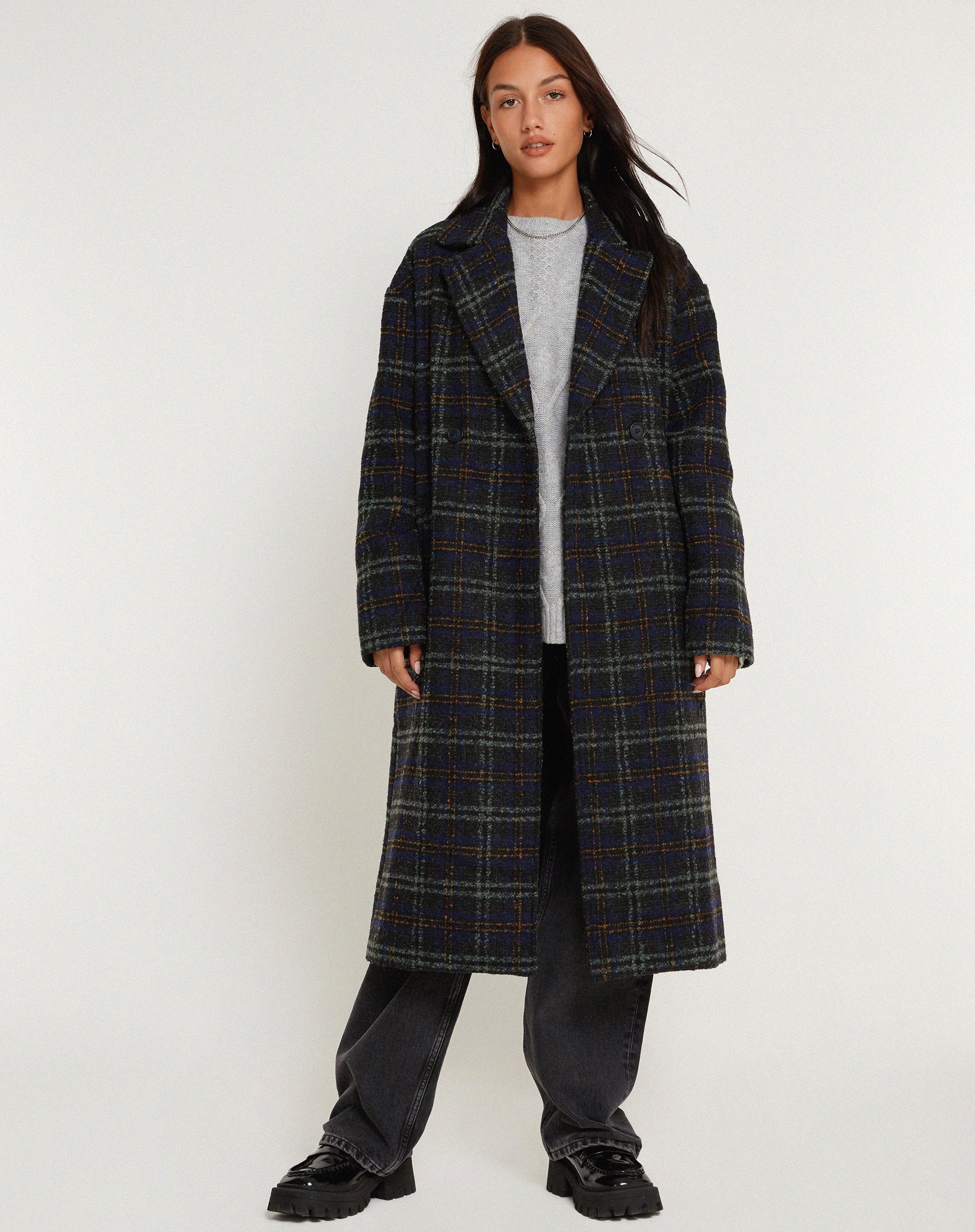 image de Manteau Orlova à carreaux Marine Noir et Marron
