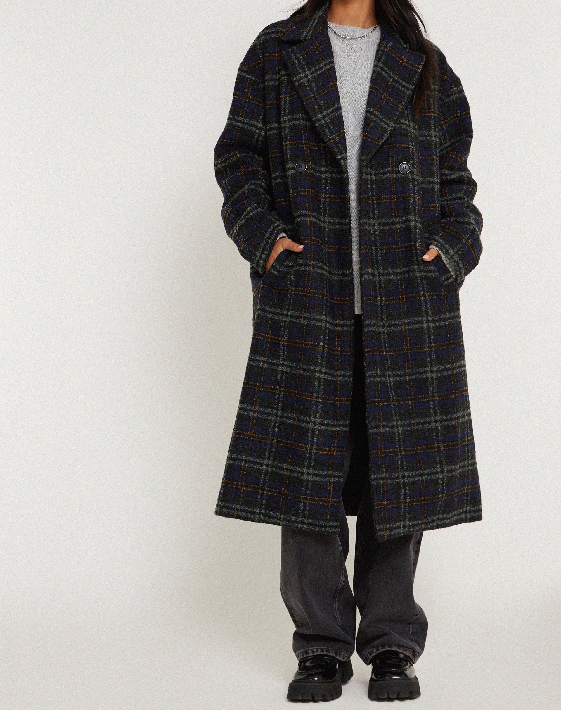 image de Manteau Orlova à carreaux Marine Noir et Marron