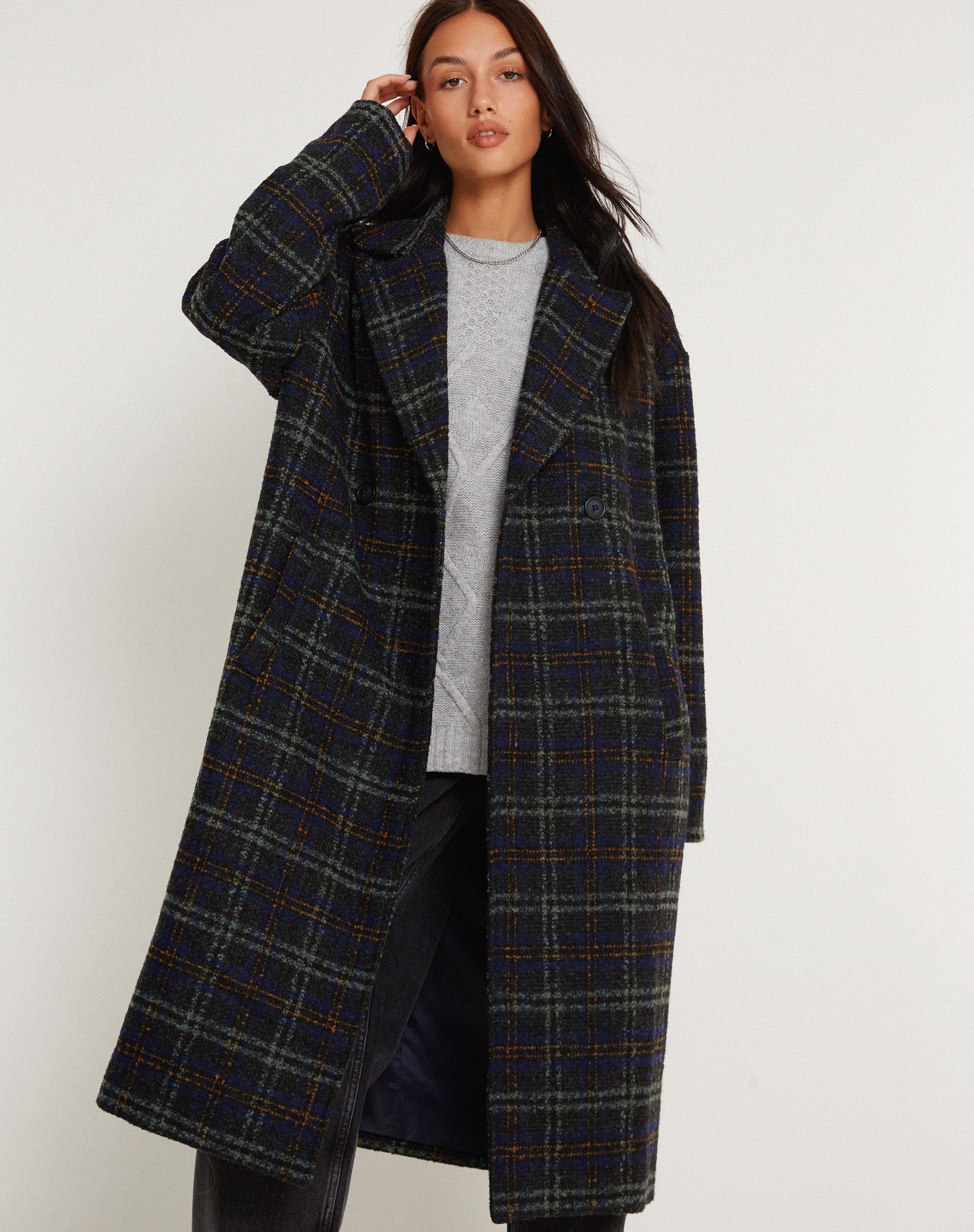 image de Manteau Orlova à carreaux Marine Noir et Marron