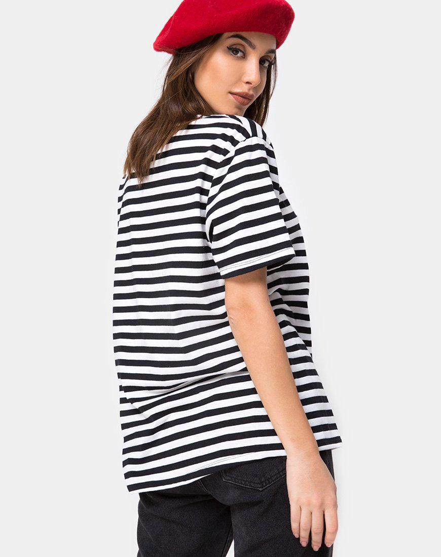T-shirt basique oversize à rayures noires et blanches avec broderie de chérubins