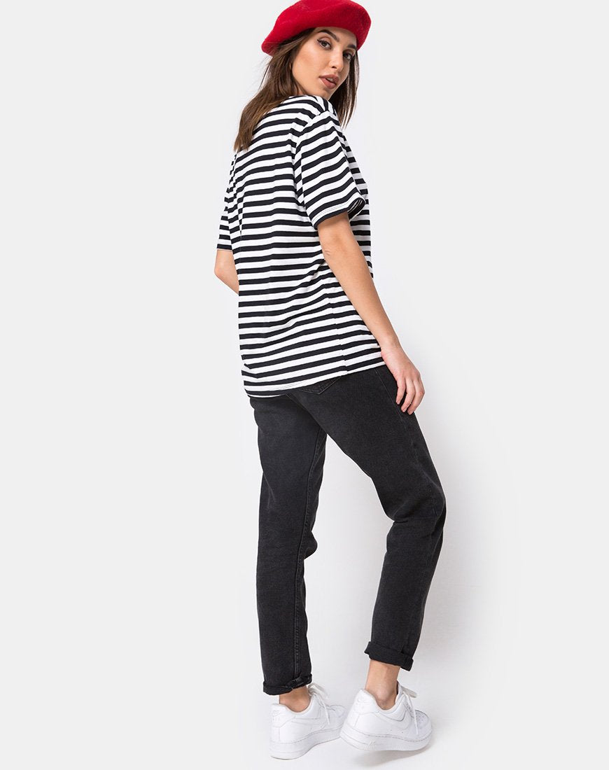 Image of Oversize Basic Tee in Black and White Stripe with Cherub Embro