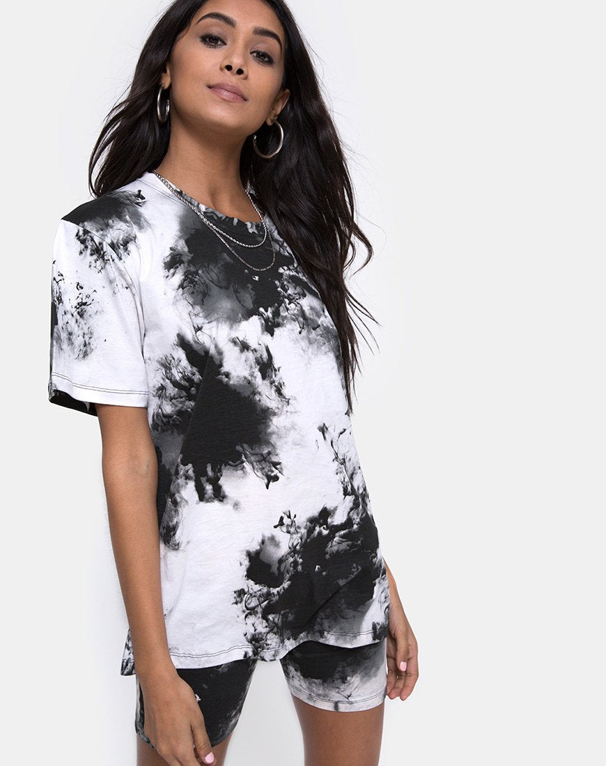 T-shirt oversize basique en Mono tie Dye noir et blanc
