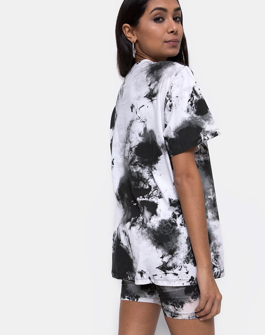T-shirt oversize basique en Mono tie Dye noir et blanc