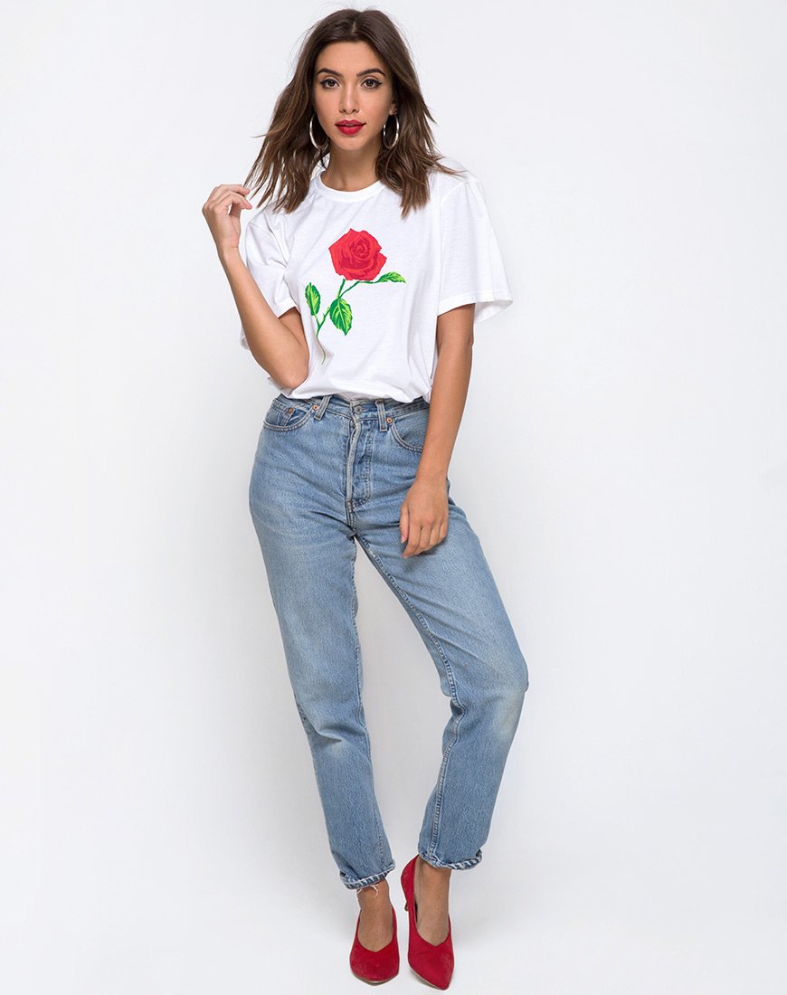 Image of Oversize Basic Tee in White with Rose