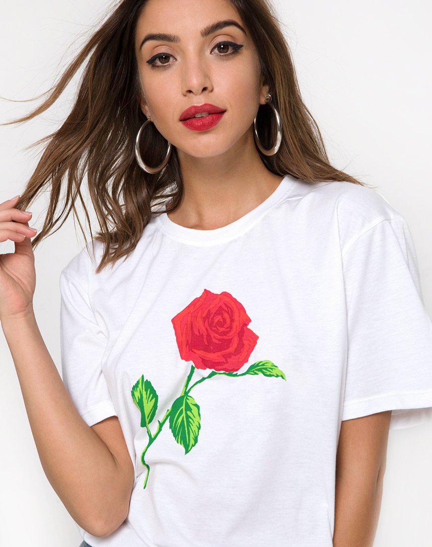 Image of Oversize Basic Tee in White with Rose