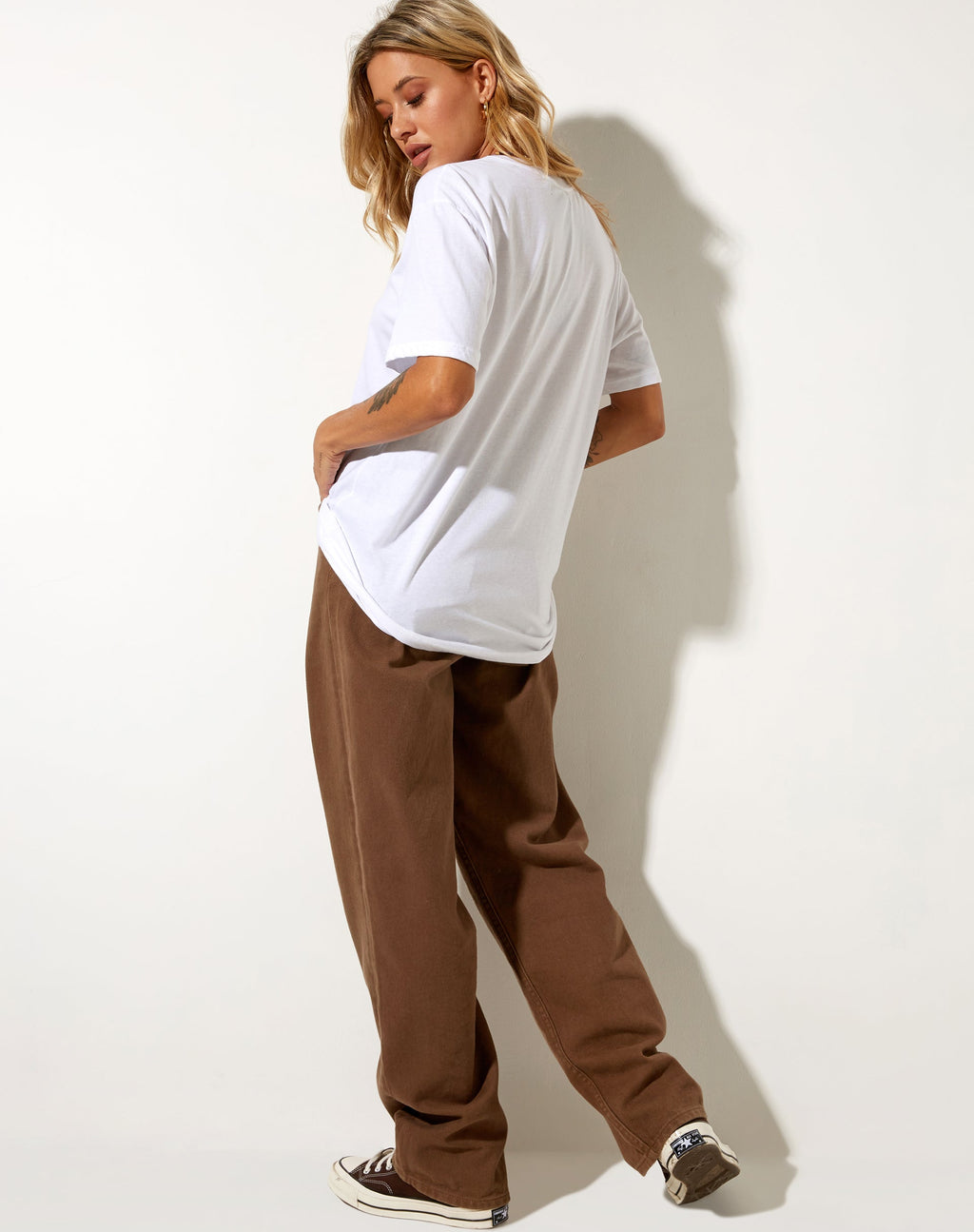 T-shirt basique oversize en blanc Champignons