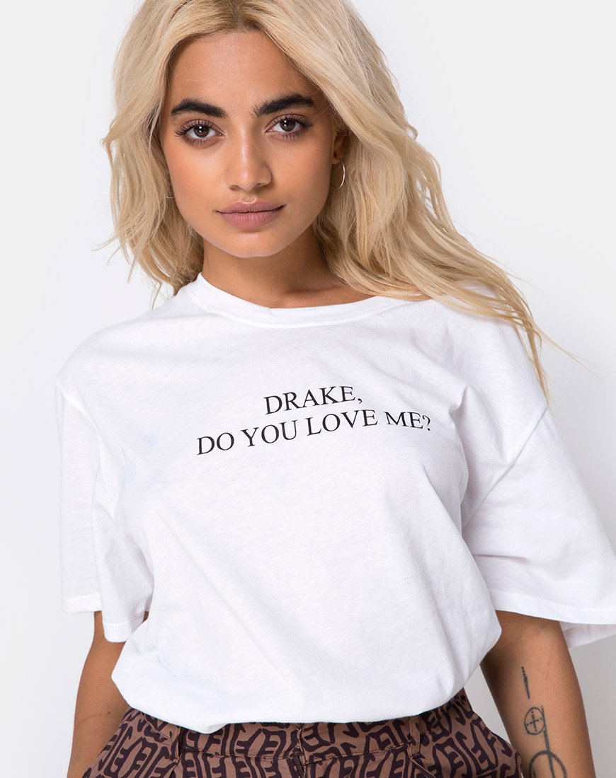 T-shirt basique oversize en blanc Drake Do You Love Me