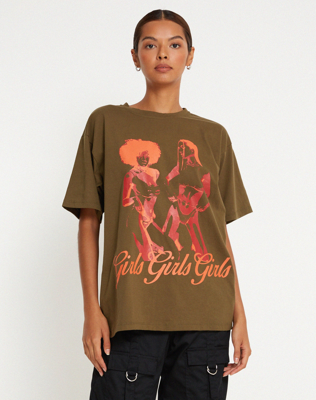T-shirt oversize basique en kaki Filles Filles Filles Filles
