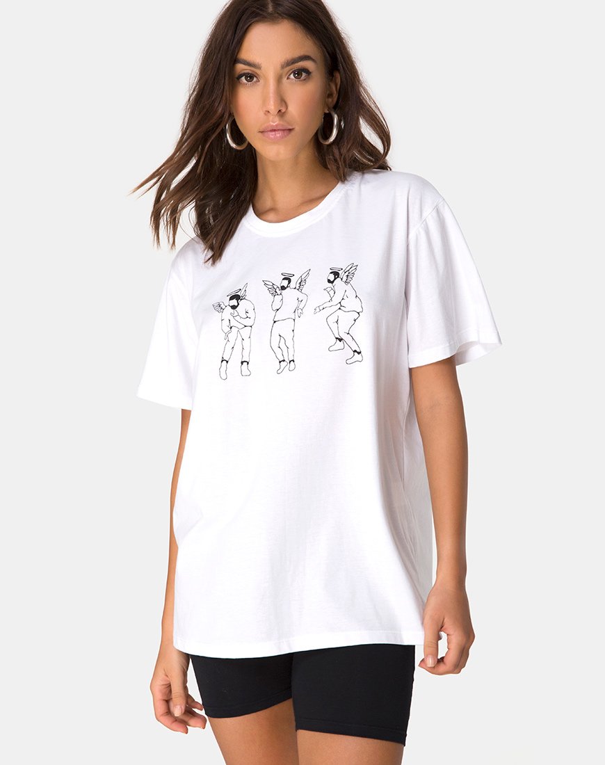 T-shirt basique oversize en blanc avec Dancing Drake