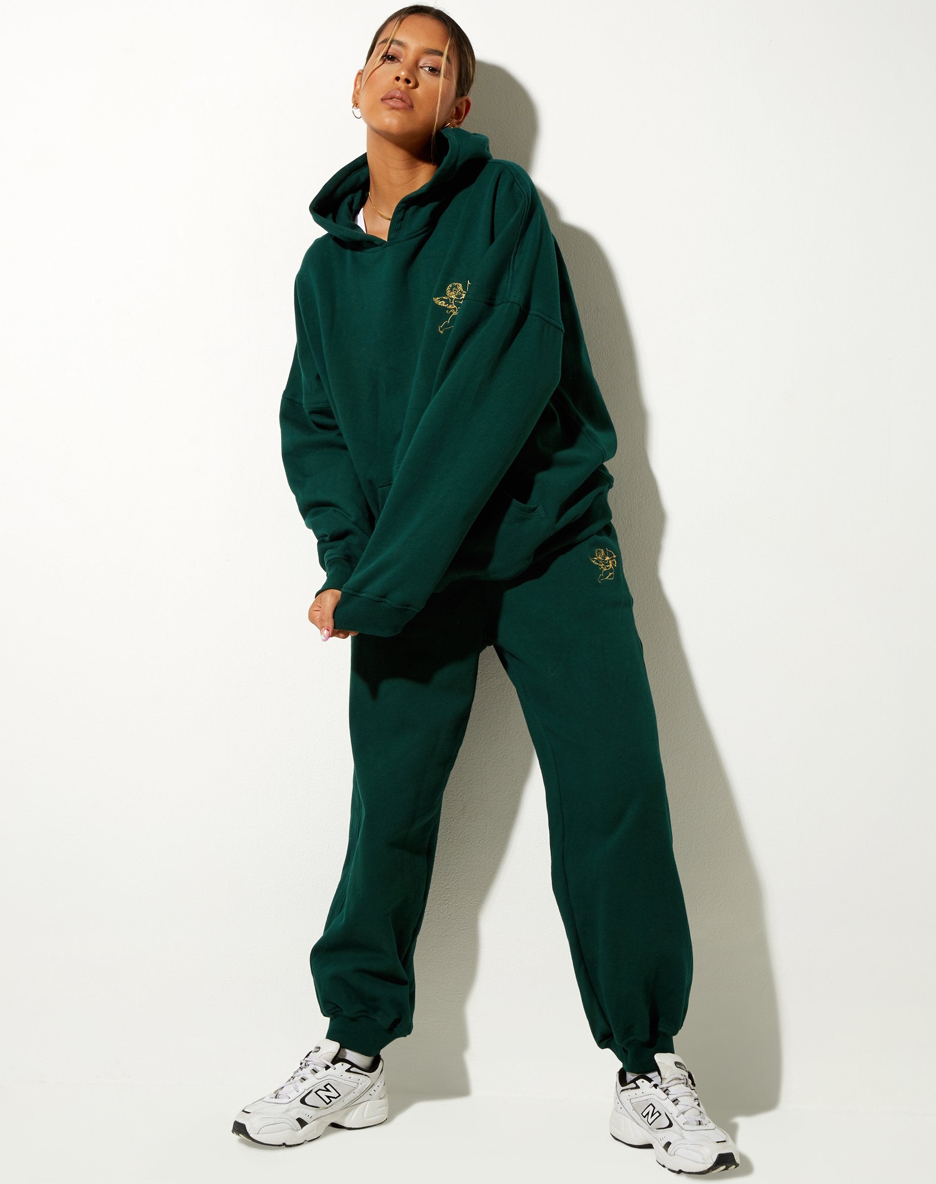 Image of Oversize Hoodie in Bottle Green Cupid Embro