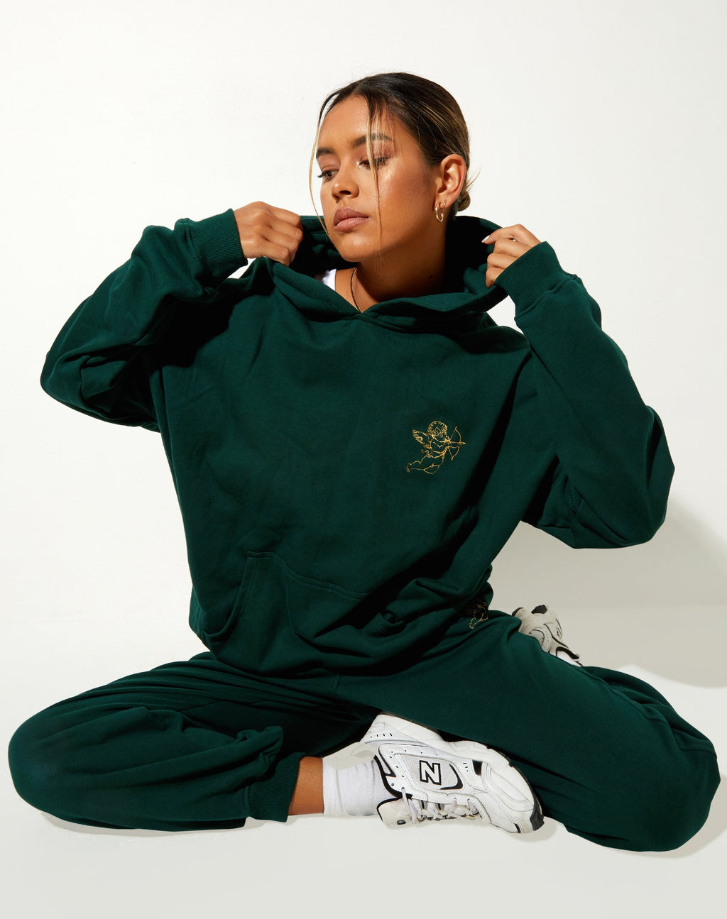 Sweat à capuche oversize en vert bouteille avec broderie Cupidon
