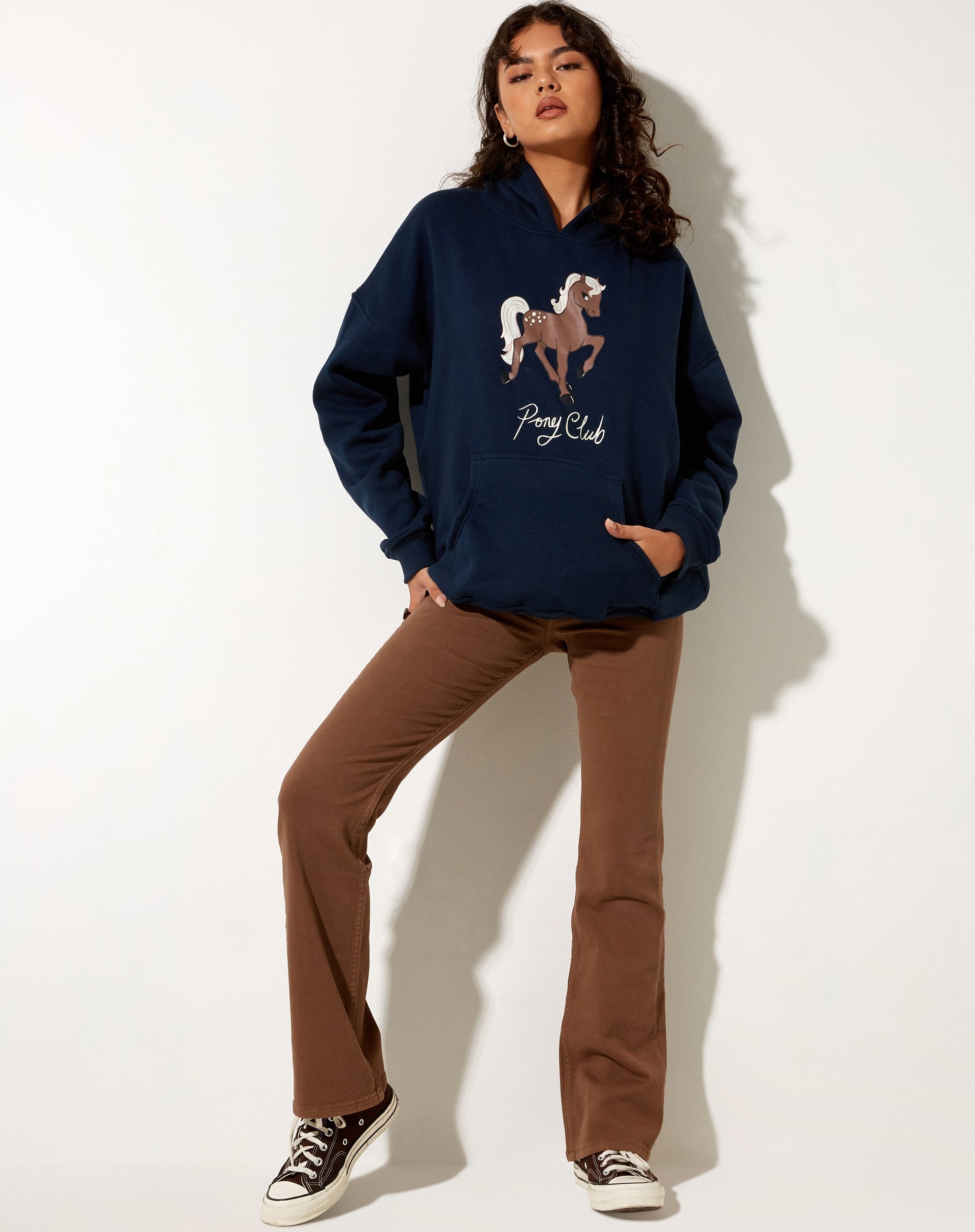 Image of Oversize Hoodie in Navy Pony Club Mix Embro