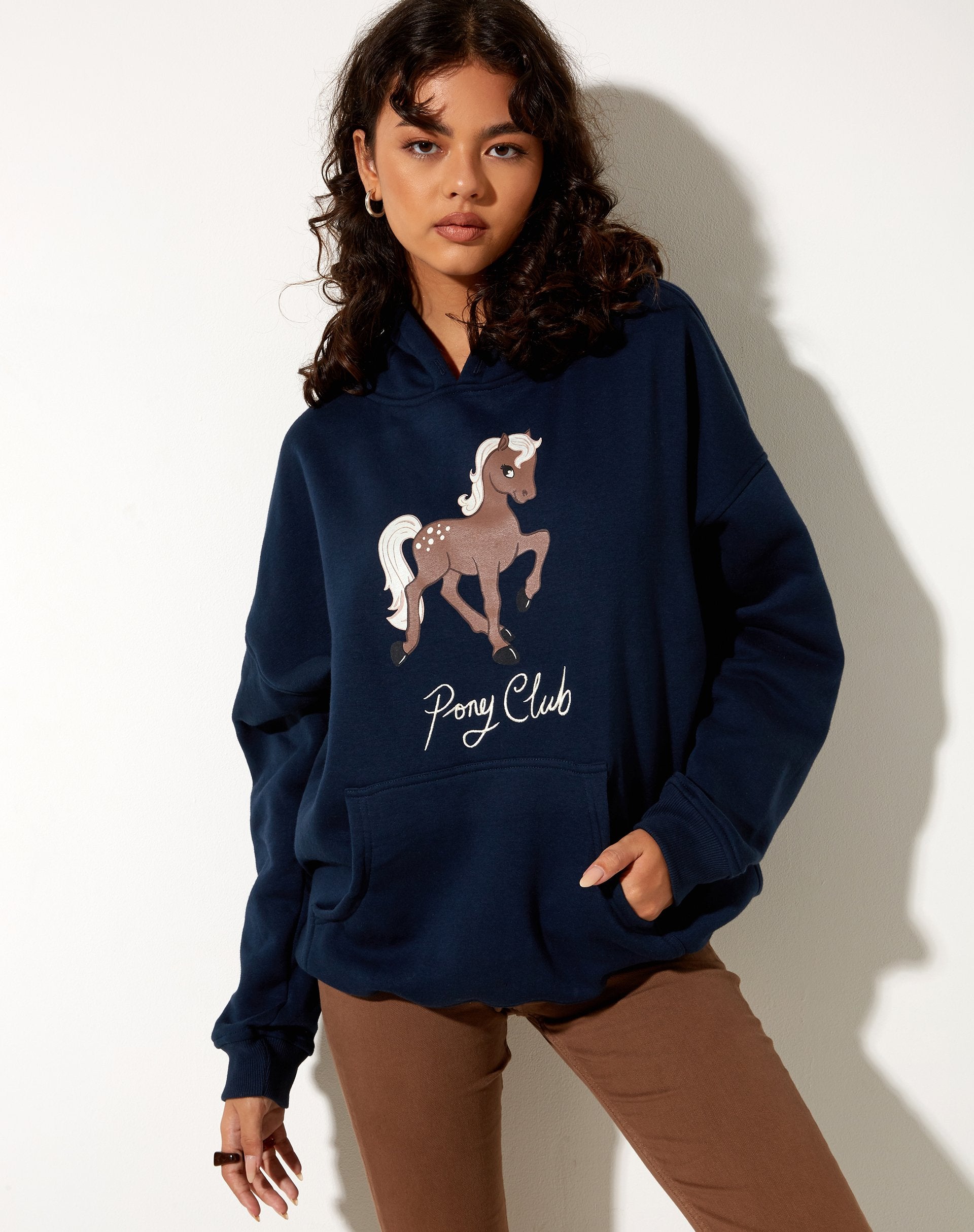 Image of Oversize Hoodie in Navy Pony Club Mix Embro