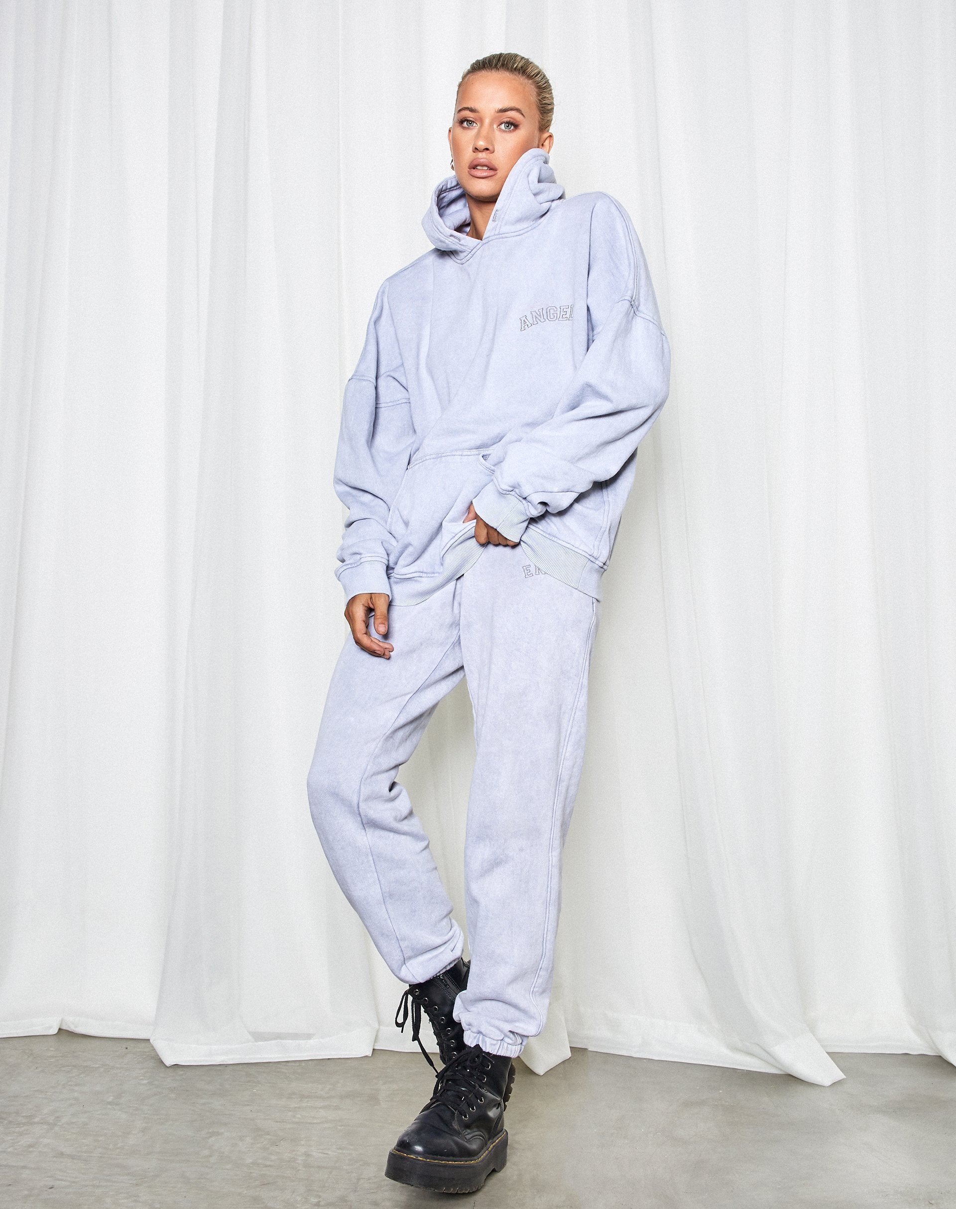 Image of Oversize Hoodie in Silver Wash Angel Embro