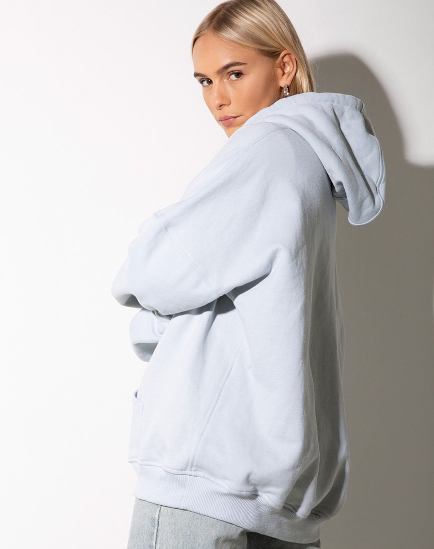Image de Sweat à capuche surdimensionné en bleu bébé avec broderie Ange Citron