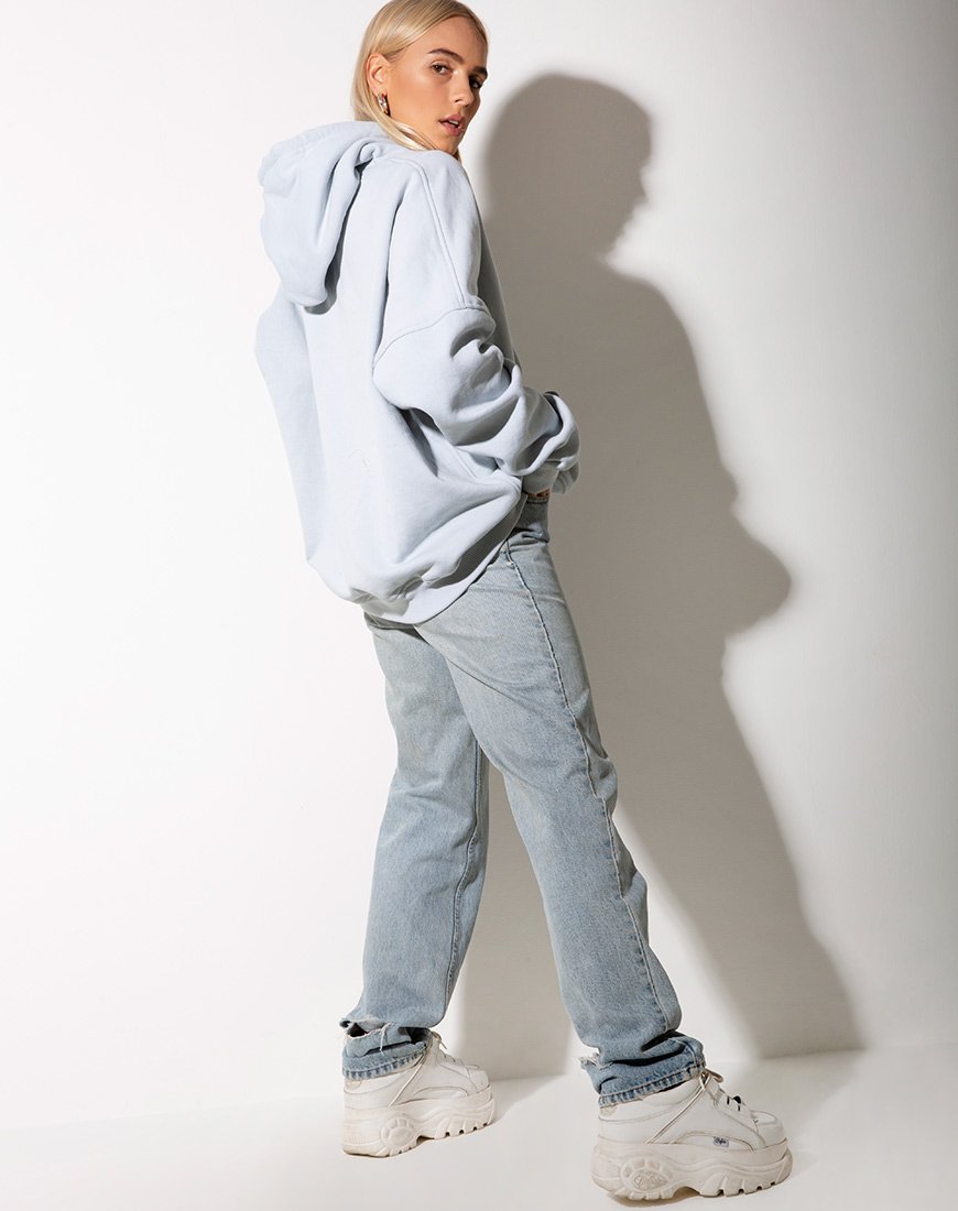 Image de Sweat à capuche surdimensionné en bleu bébé avec broderie Ange Citron
