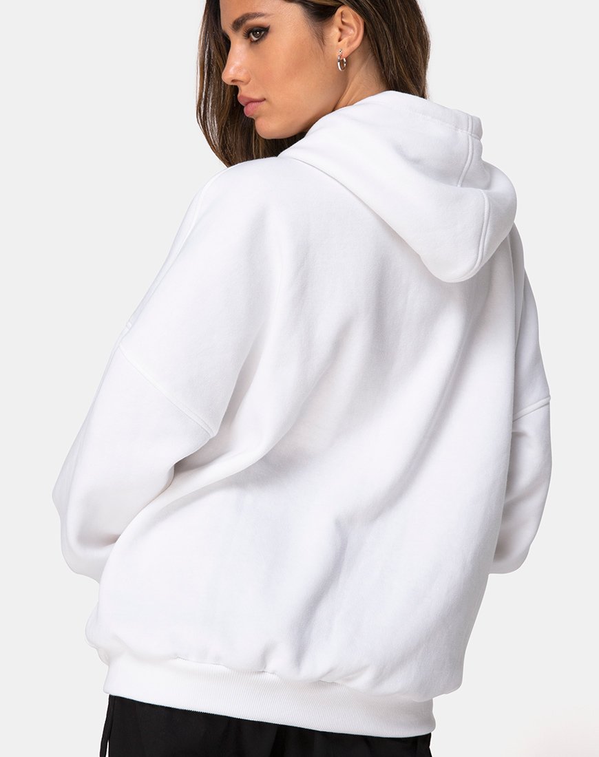 Image du sweat à capuche surdimensionné en blanc I Want it Embro