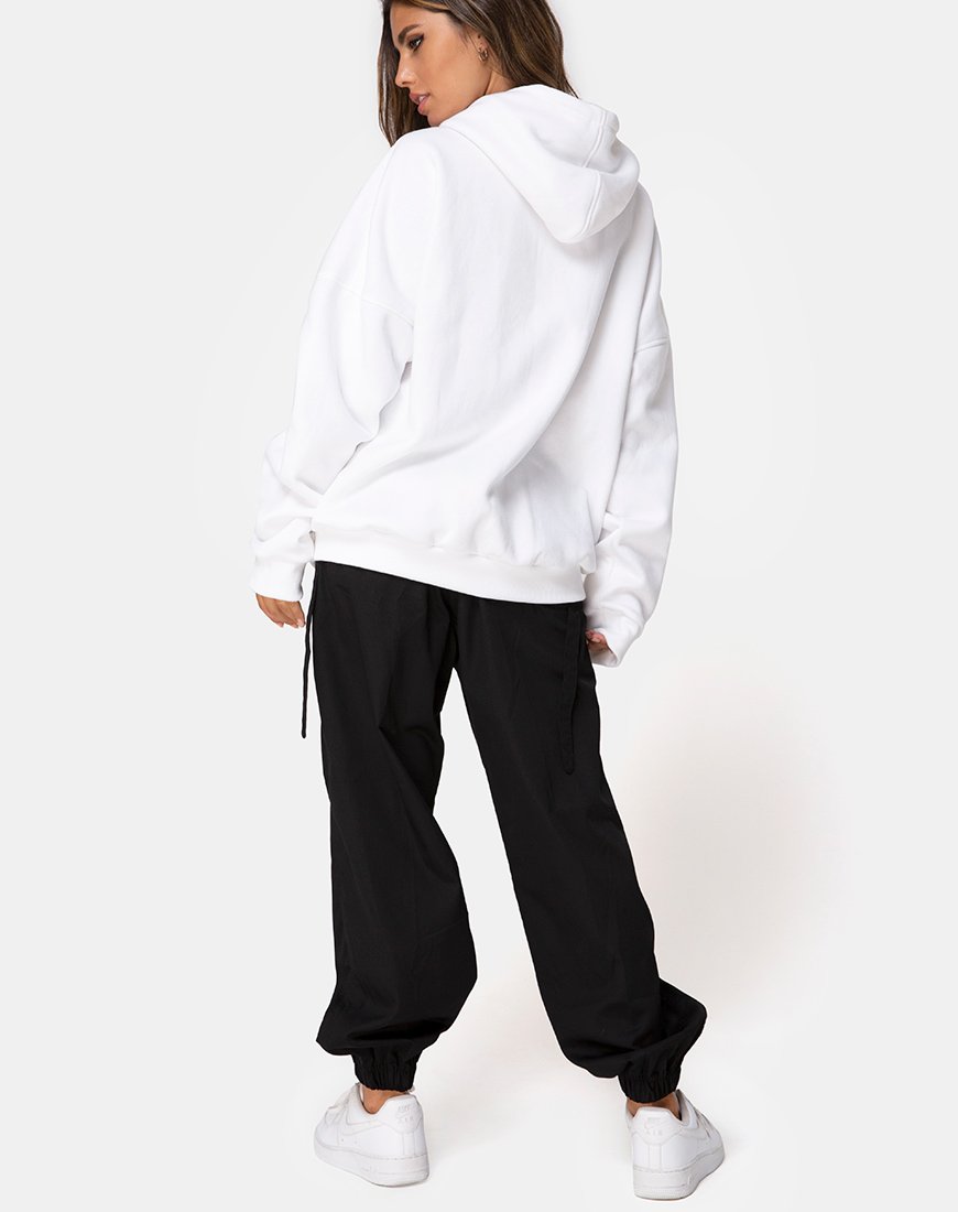 Image du sweat à capuche surdimensionné en blanc I Want it Embro