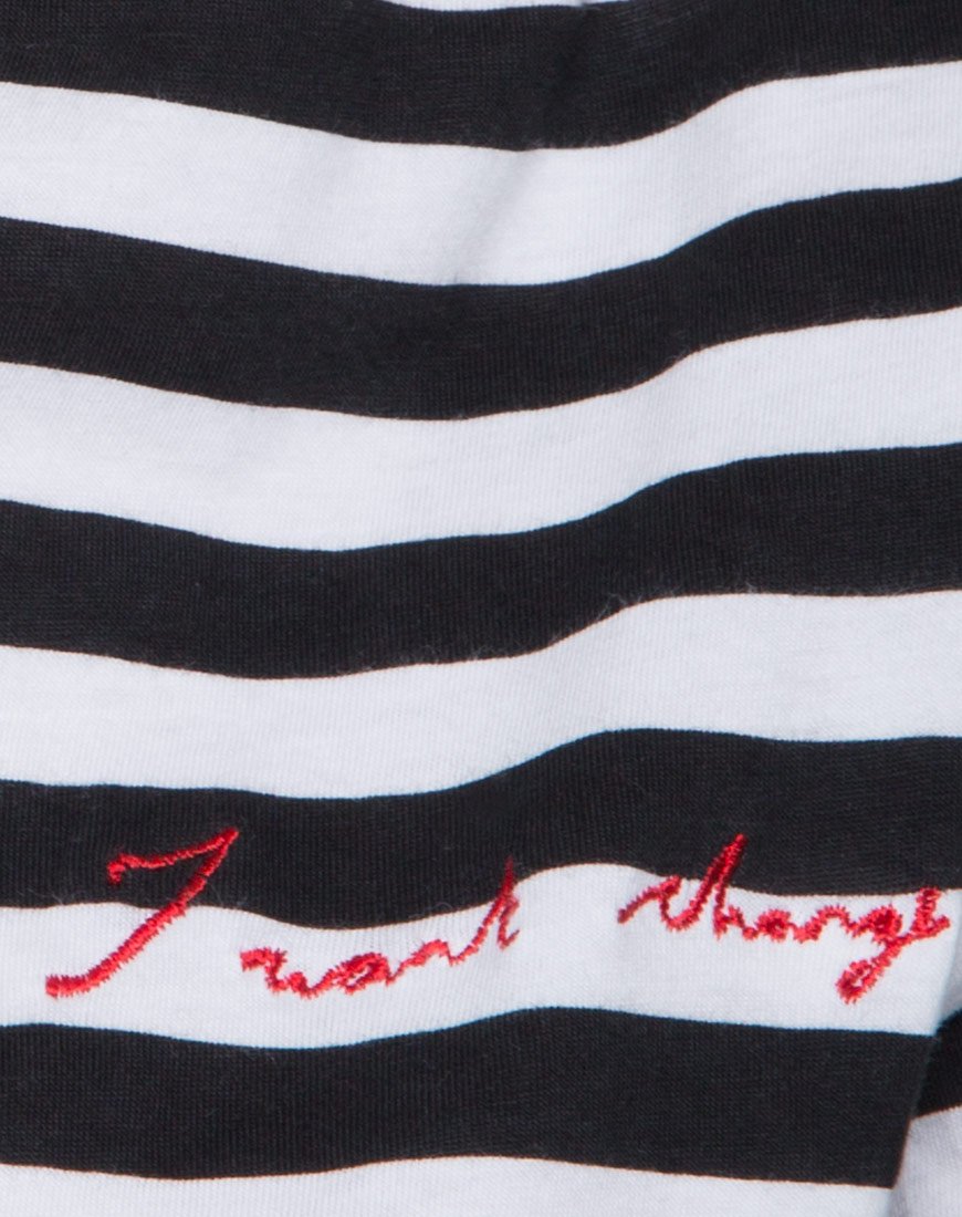 Image of Oversize Longsleeve Tee in I Want Change BW Stripe