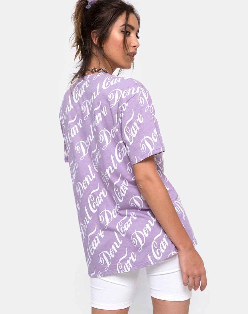 T-shirt basique oversize en lilas "Don't Care" (ne pas s'en soucier)