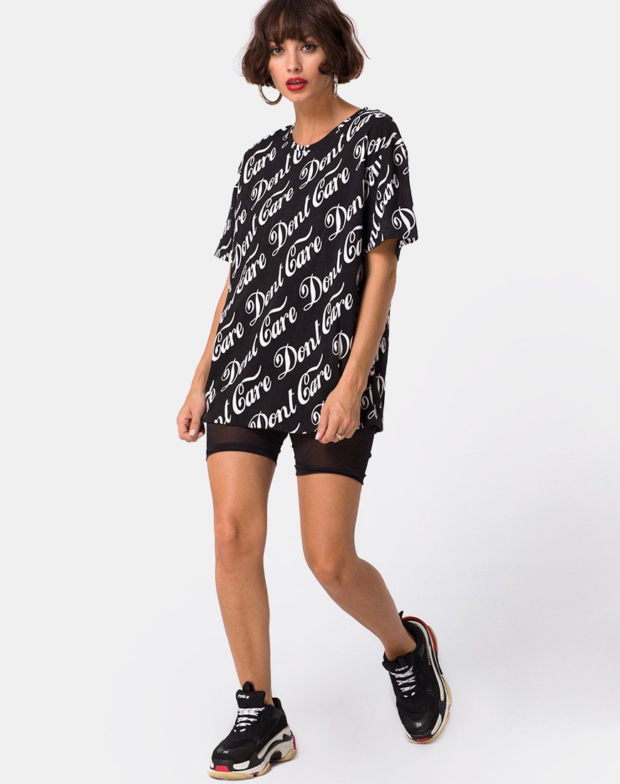 Image de Oversize Basic Tee in Black Don't Care Full Print by Mote
