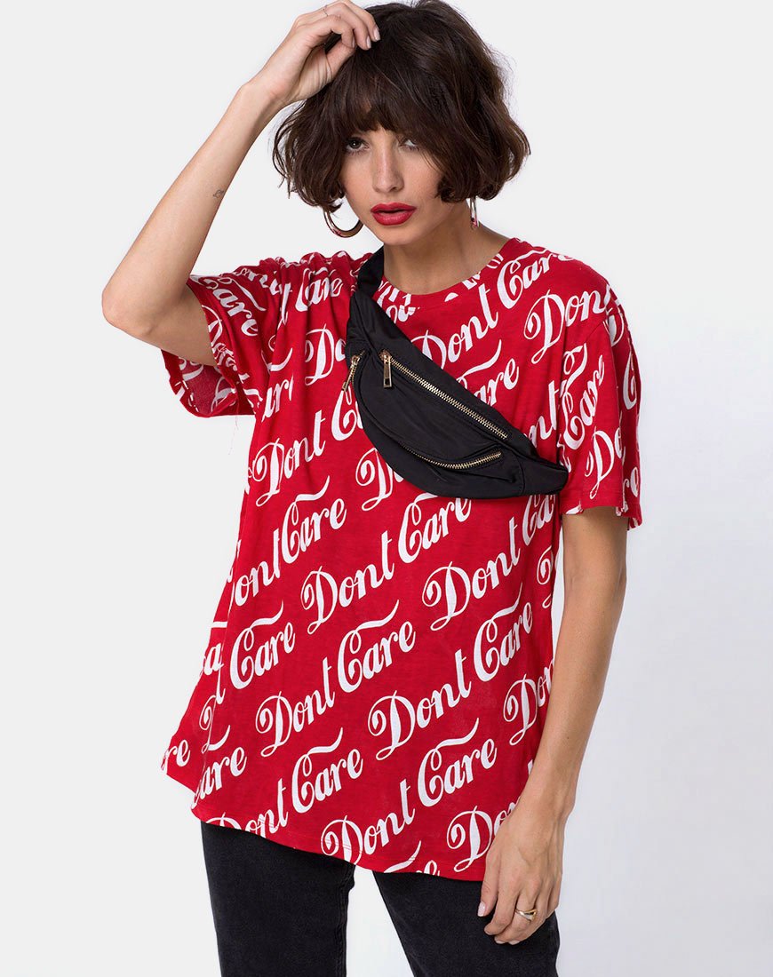 T-shirt basique surdimensionné en rouge Don't Care Full Print