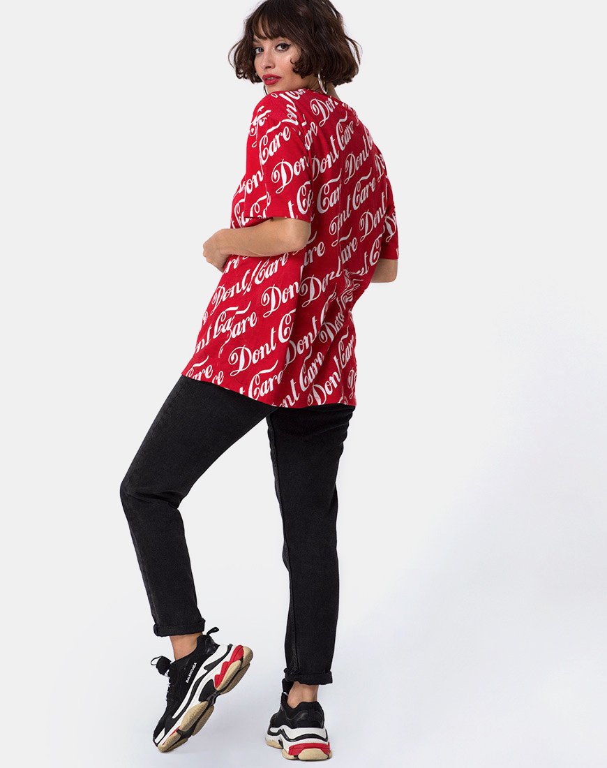 Image de Oversize Basic Tee in Red Don't Care Full Print