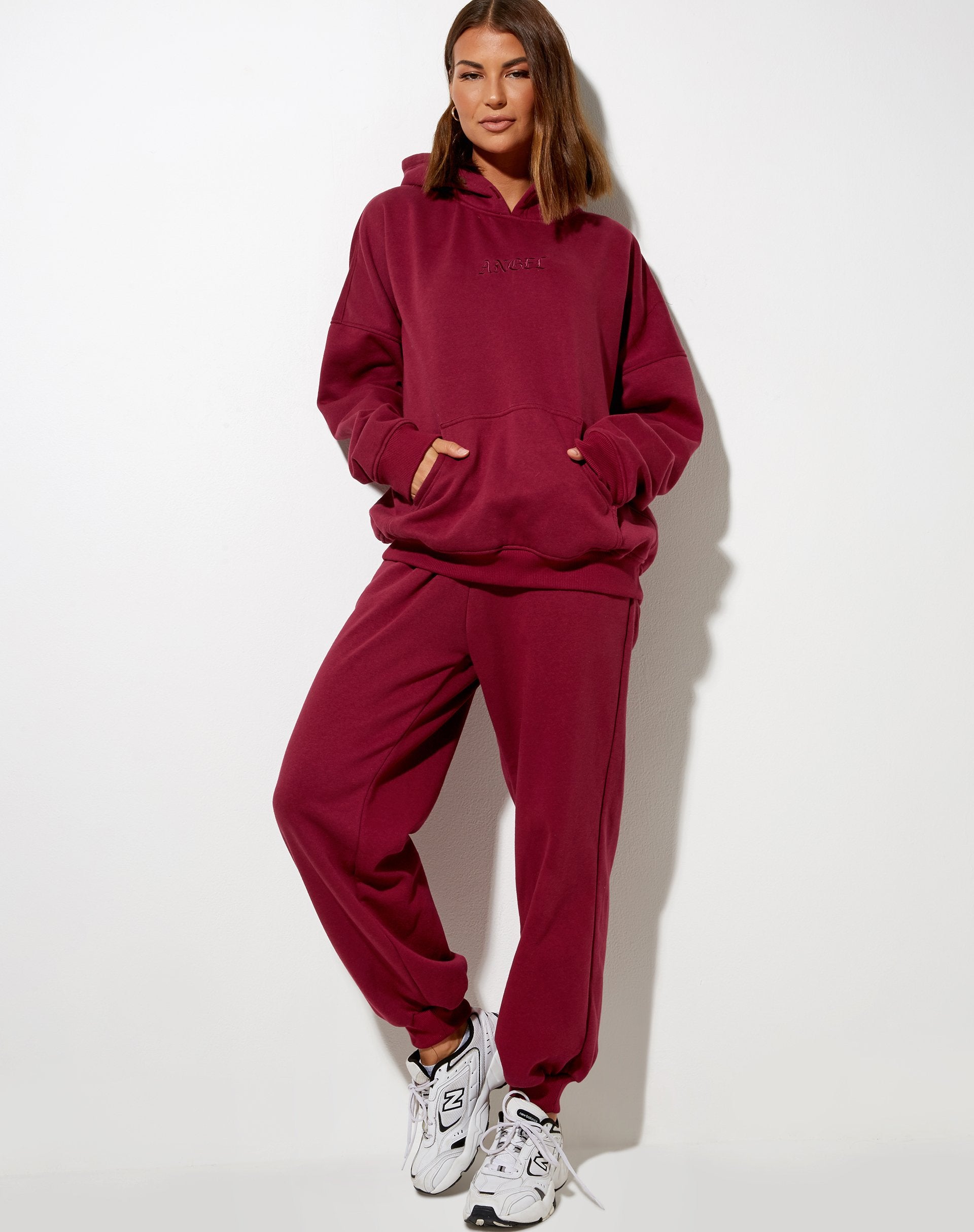 Image of Oversize Hoodie in Burgundy Angel Embro
