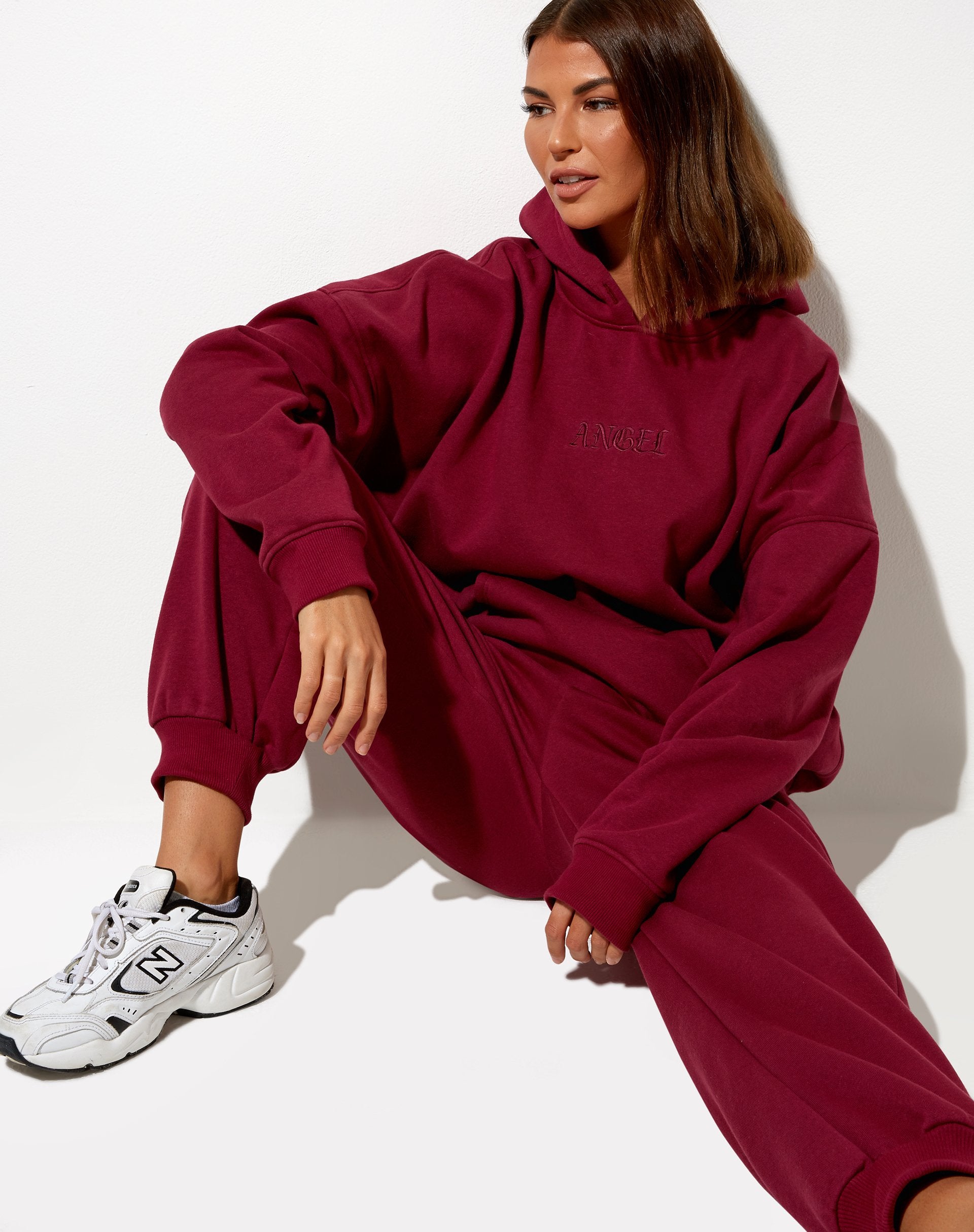 Image of Oversize Hoodie in Burgundy Angel Embro