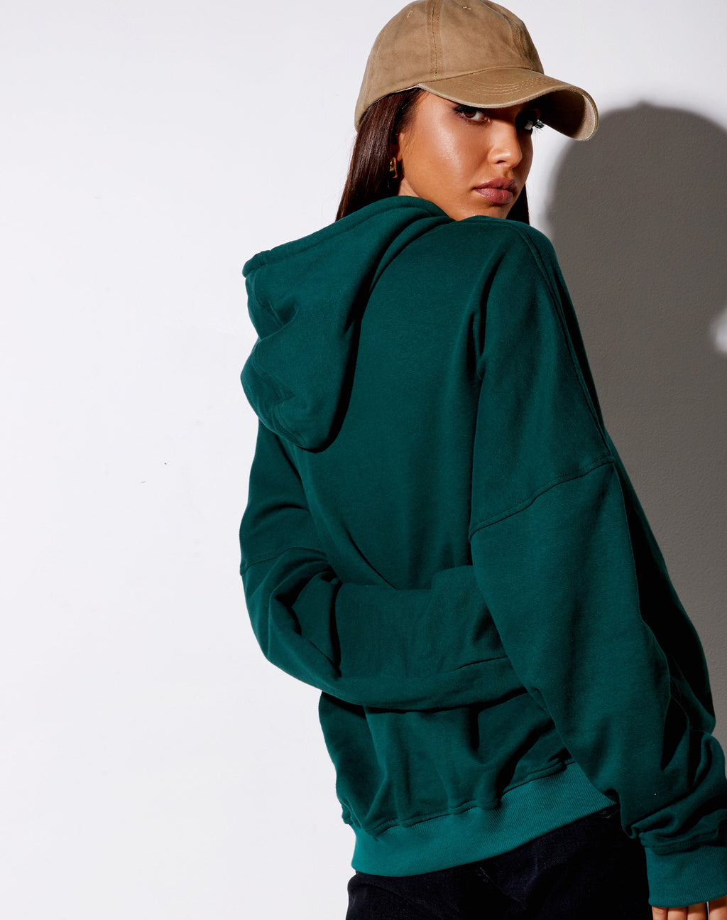 Sweat à capuche oversize en vert bouteille 'Too Many Feelings' (trop de sentiments)