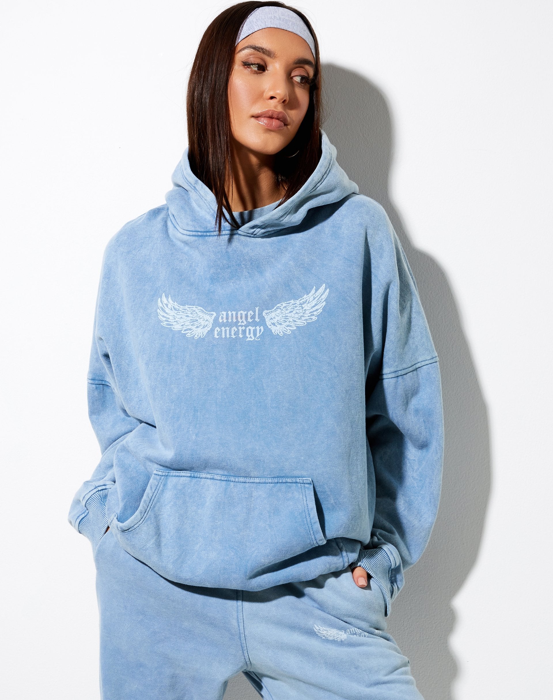 Image de Oversize Hoodie in Washed Blue Angel Energy Wings